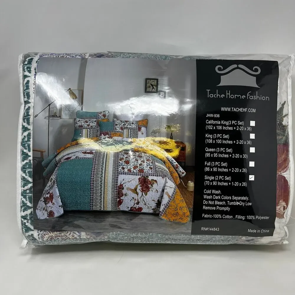 NEW Tache Cotton Quilt Patchwork French Country Old World Boho Botanical TWIN